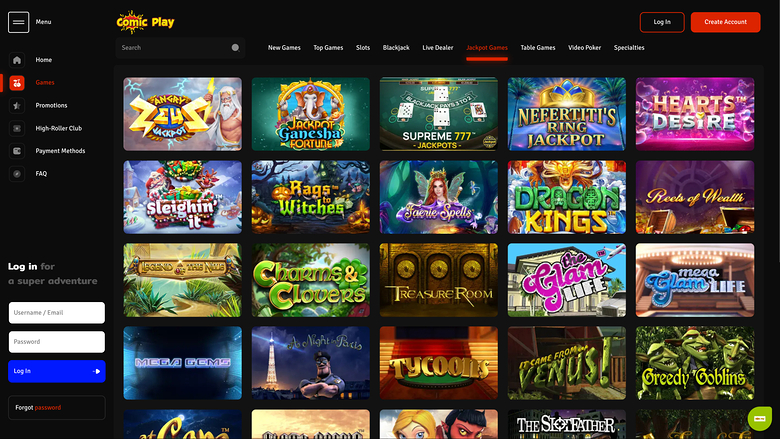 ComicPlay Casino — Jackpot games