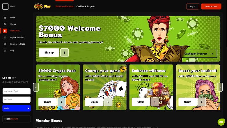 ComicPlay Casino — Promotions page