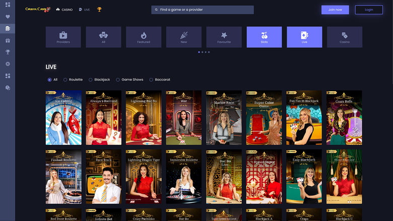 Conquer Casino — Live dealer lobby