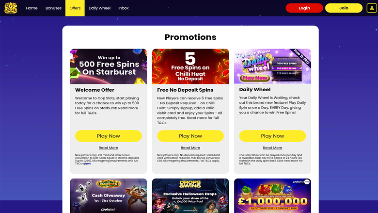 Cop Slots Casino — Promotions page
