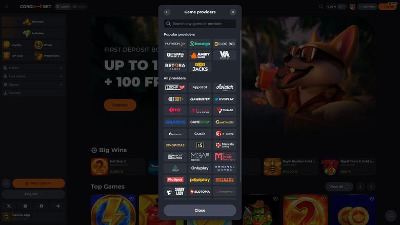 Corgibet Casino — Games by studio