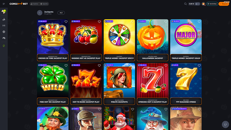 Corgibet Casino — Jackpot games