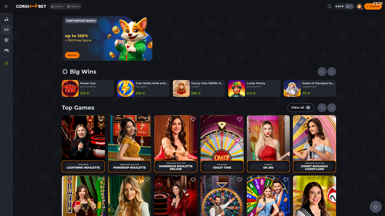 Corgibet Casino — Live dealer lobby