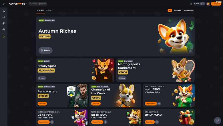 Corgibet Casino — Promotions page