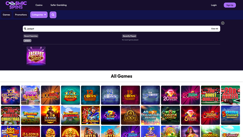Cosmic Spins Casino — Jackpot games