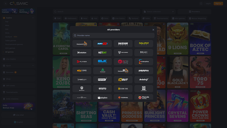 CosmicSlot Casino — Games by studio
