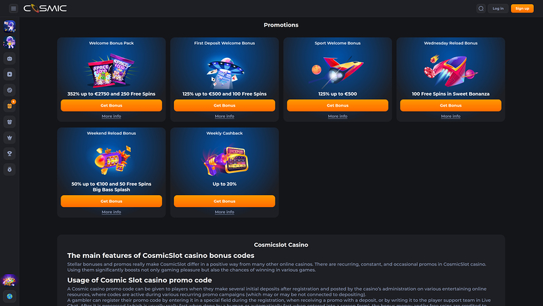 CosmicSlot Casino — Promotions page