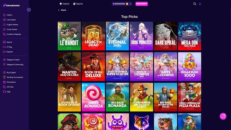 Crashino — Games lobby