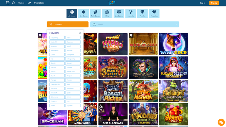 Craze Play Casino — Games by studio