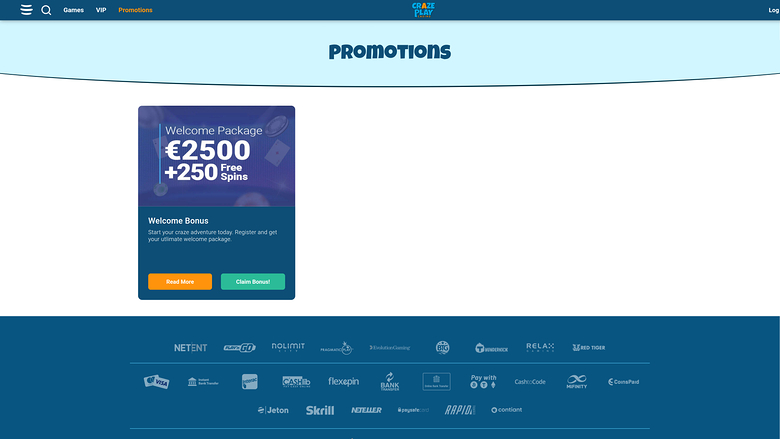 Craze Play Casino — Promotions page