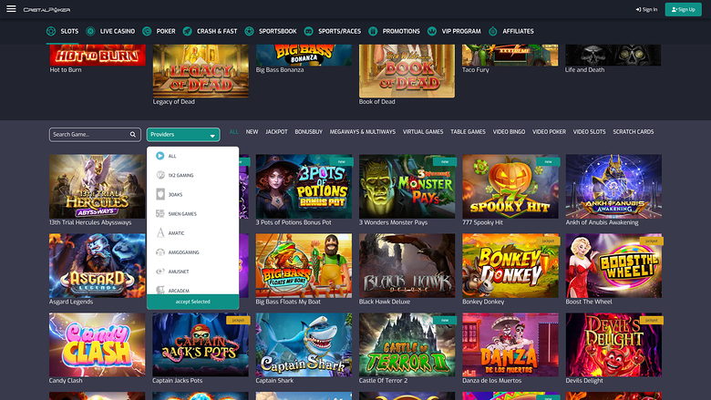 Cristal Poker Casino — Games by studio