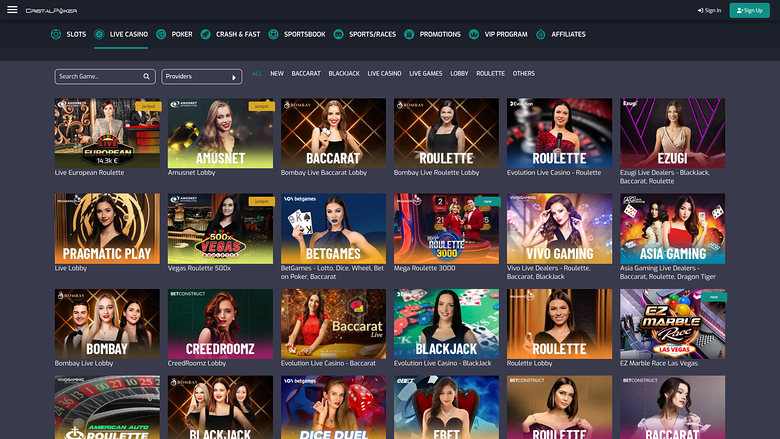 Cristal Poker Casino — Live dealer lobby