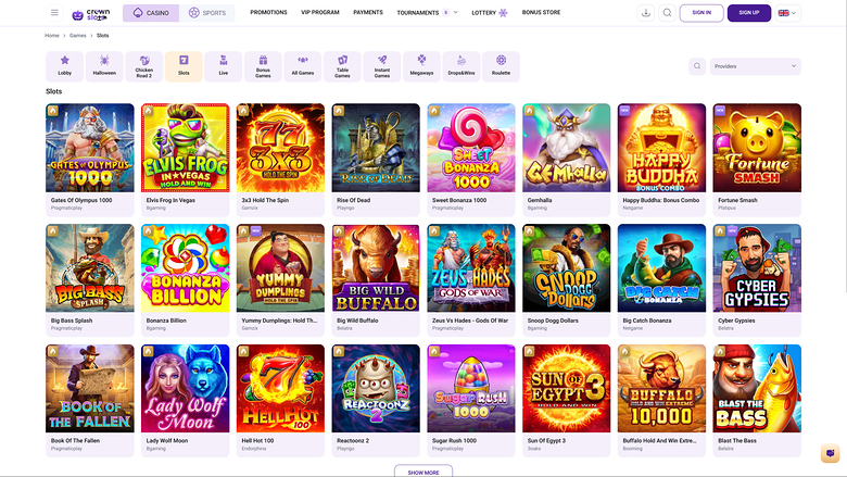Crown Slots Casino — Games lobby