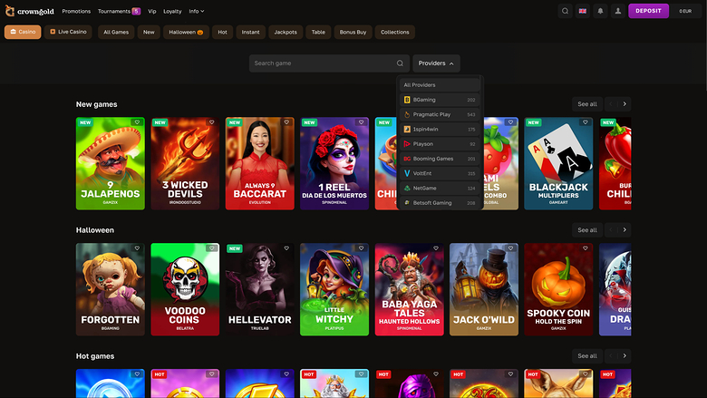 Crowngold Casino — Games by studio