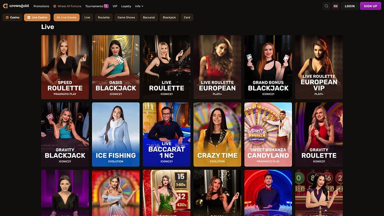 Crowngold Casino — Live dealer lobby