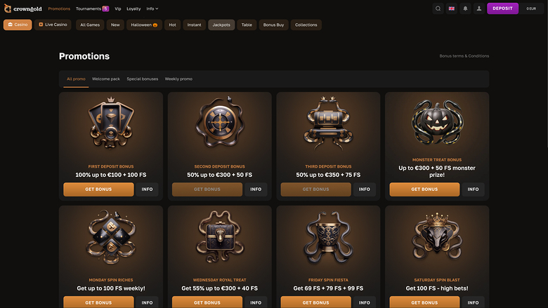 Crowngold Casino — Promotions page