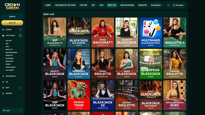 CrownGreen Casino — Live dealer lobby