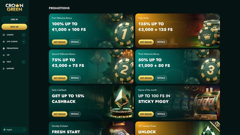 CrownGreen Casino — Promotions page
