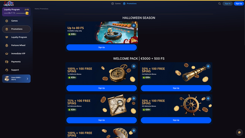 Crusino Casino — Promotions page