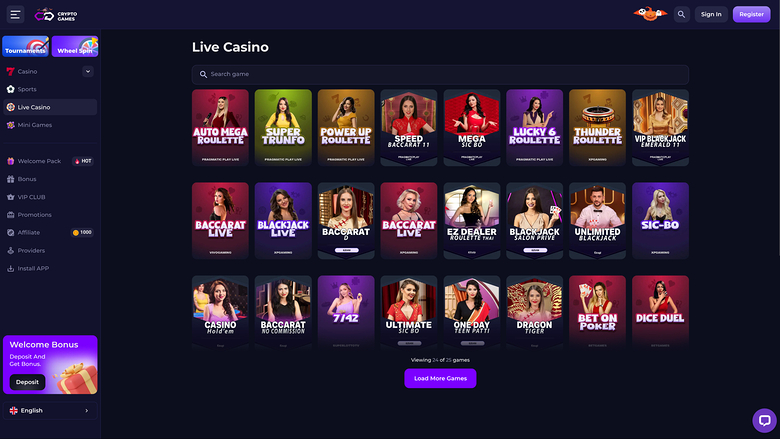 Crypto Games — Live dealer lobby