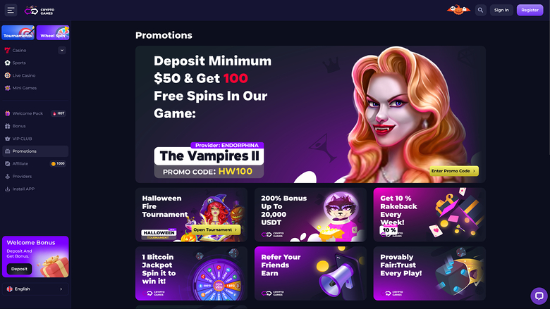 Crypto Games — Promotions page