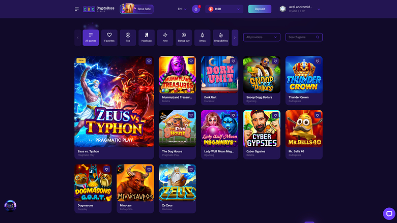 CryptoBoss Casino — Games lobby