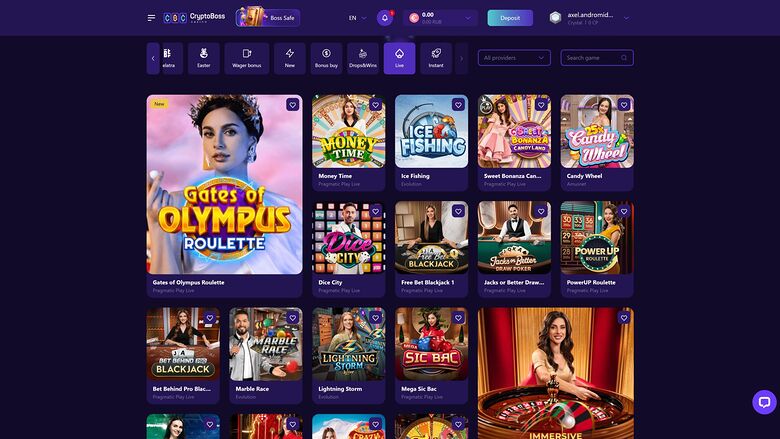 CryptoBoss Casino — Live dealer lobby
