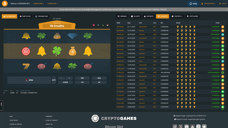 CryptoGames Casino — Jackpot games