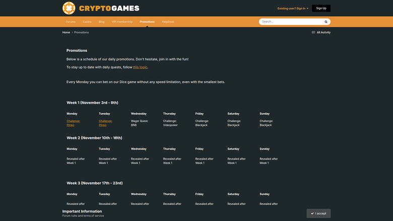 CryptoGames Casino — Promotions page