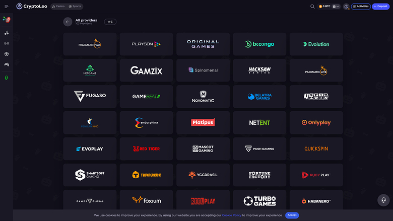 CryptoLeo Casino — Games by studio