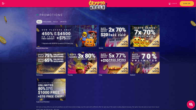 CryptoReels — Promotions page