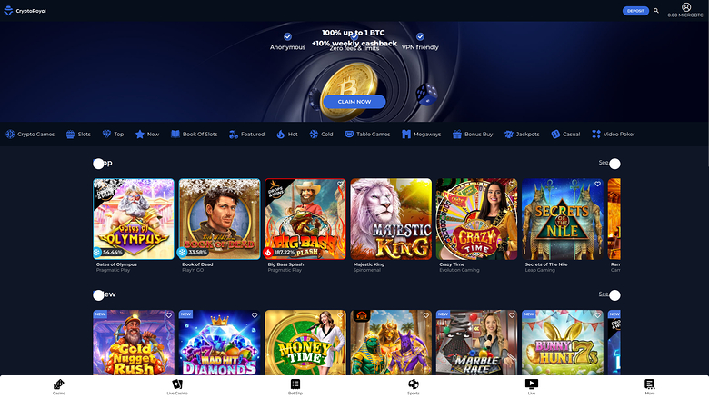 CryptoRoyal Casino — Homepage