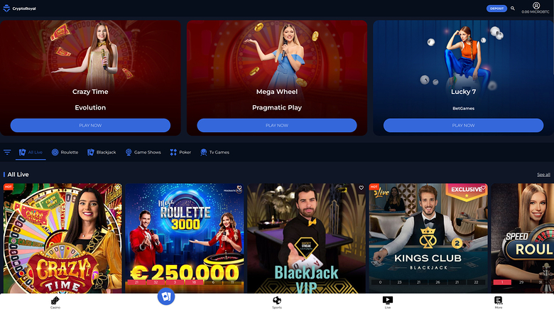 CryptoRoyal Casino — Live dealer lobby