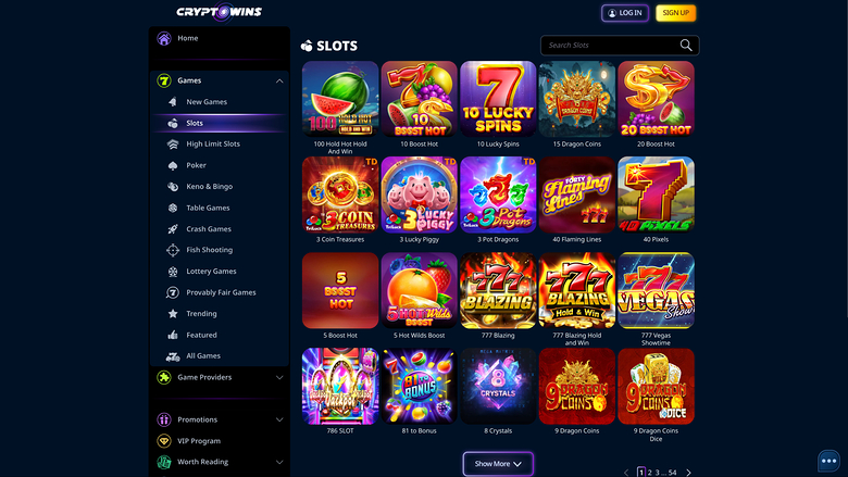 CryptoWins — Games lobby