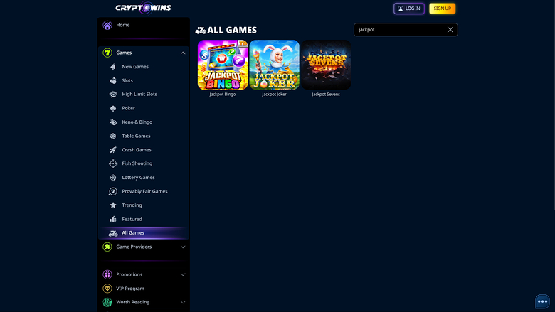 CryptoWins — Jackpot games