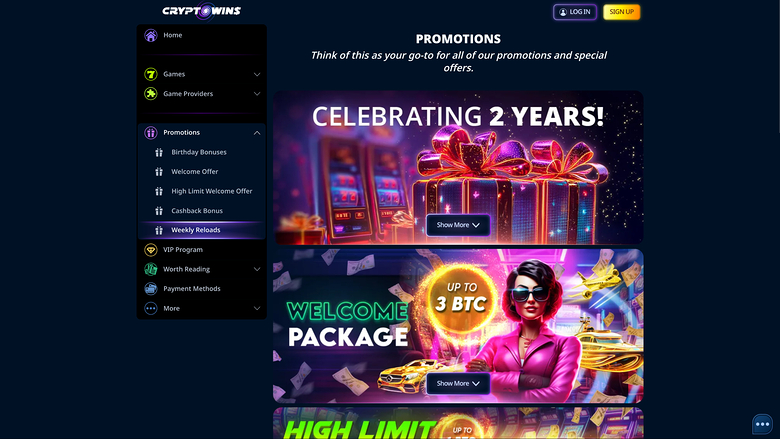 CryptoWins — Promotions page