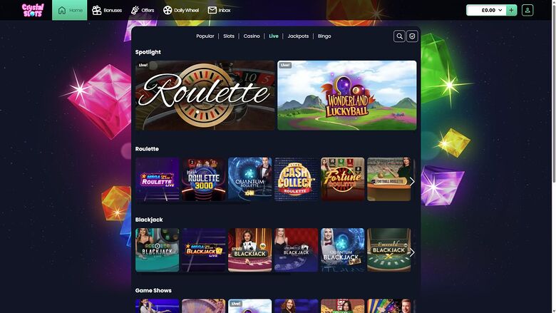 Crystal Slots — Live dealer lobby