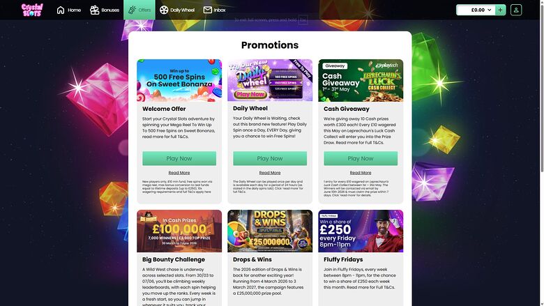 Crystal Slots — Promotions page