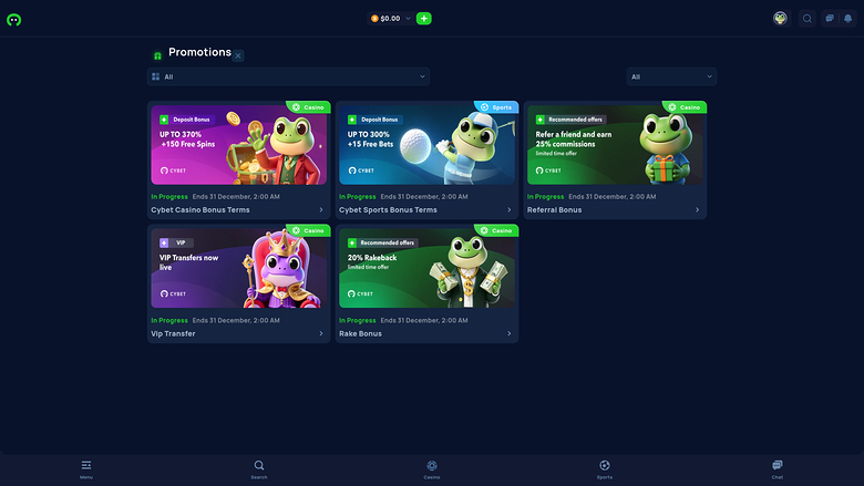 Cybet Casino — Promotions page