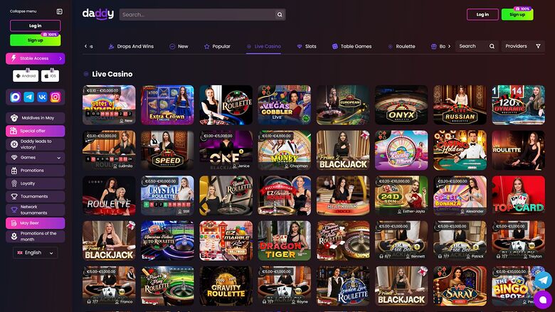 Daddy Casino — Live dealer lobby