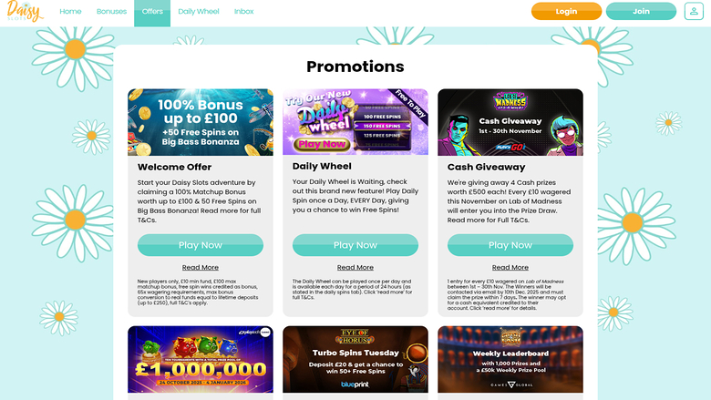 Daisy Slots — Promotions page