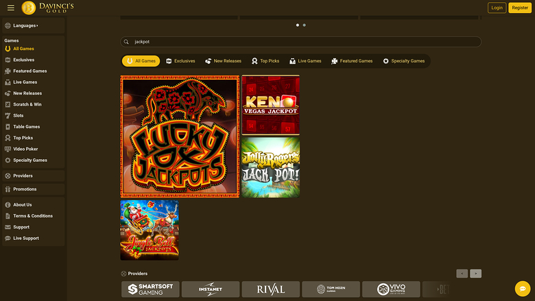Davincis Gold Casino — Jackpot games