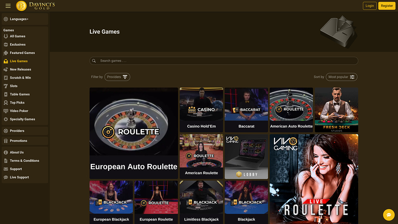 Davincis Gold Casino — Live dealer lobby