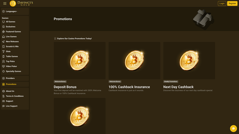 Davincis Gold Casino — Promotions page