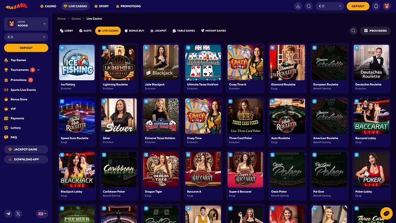Dazard Casino — Live dealer lobby
