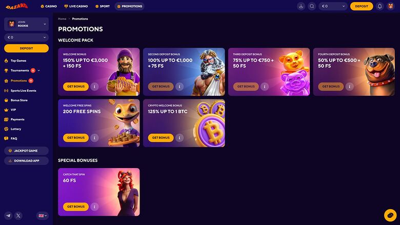 Dazard Casino — Promotions page