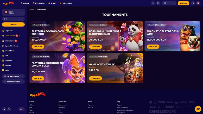 Dazard Casino — Tournaments