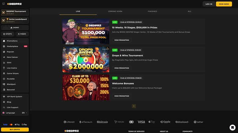 DEDPRZ Casino — Promotions page