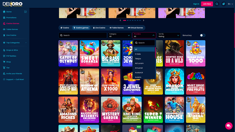 Del Oro Casino — Games by studio