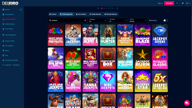 Del Oro Casino — Jackpot games